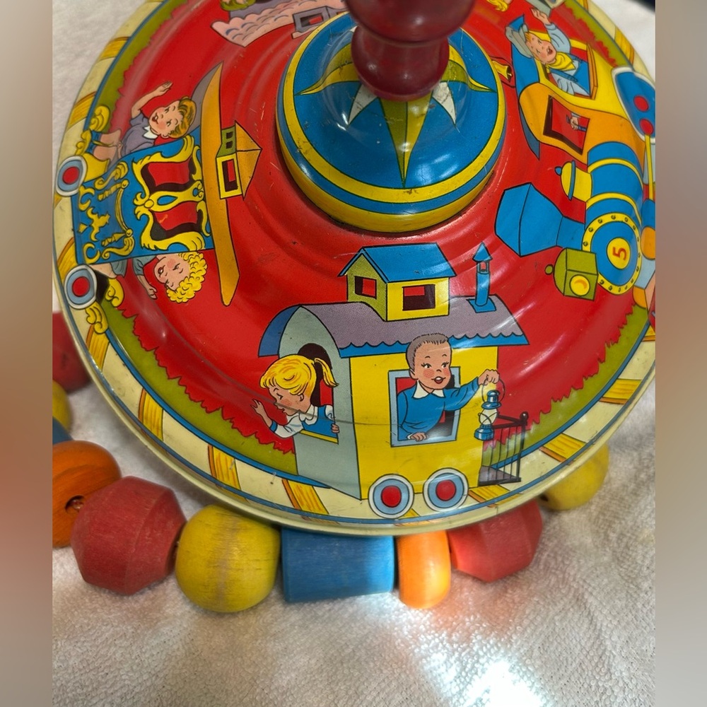 Ohio Art Spinning Top and Play Skool/ Fisher Price wooden beads
